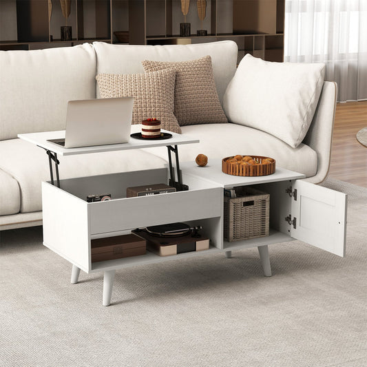 Lift Top Coffee Table with Storage Living Room Table with Hidden Compartment-White