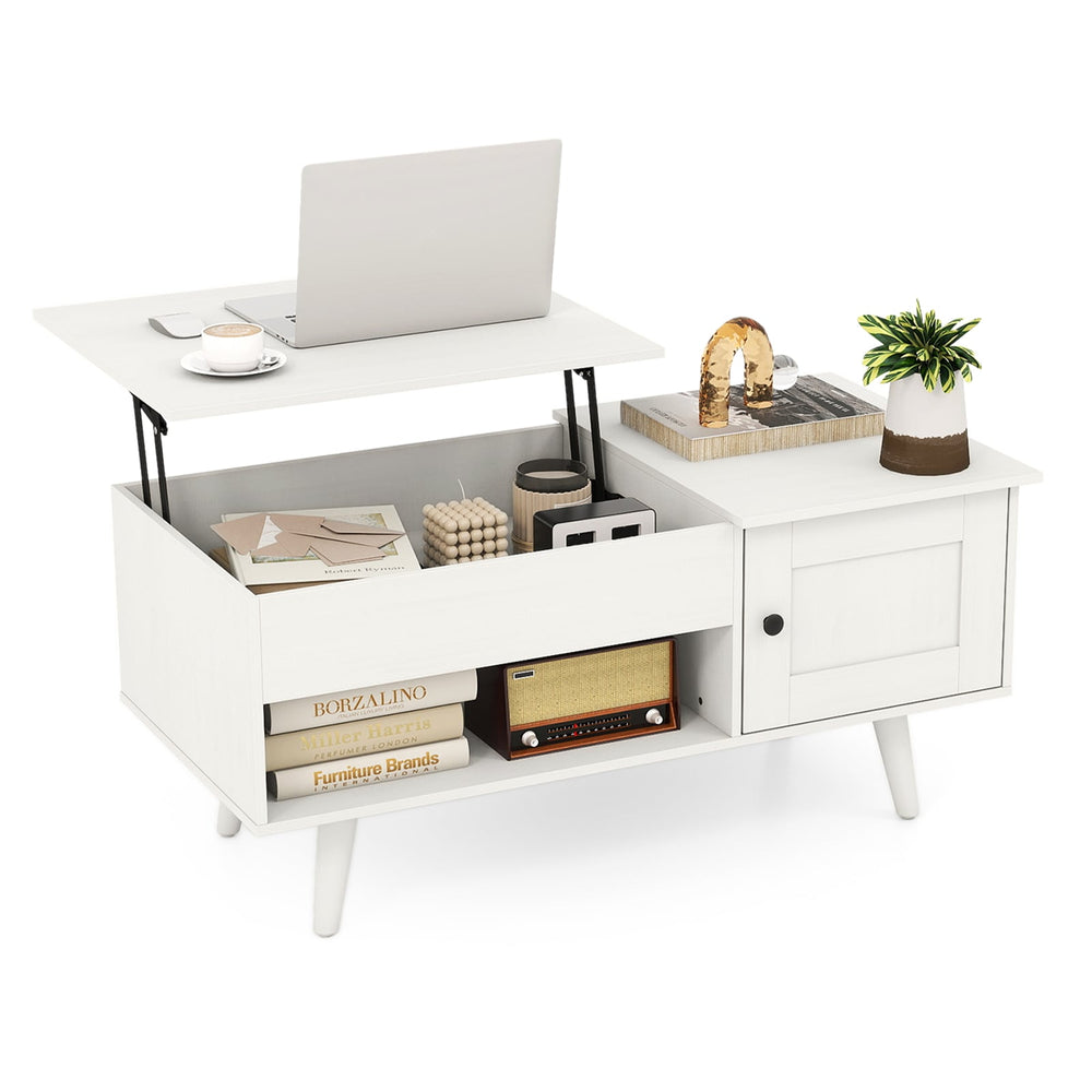 Lift Top Coffee Table with Storage Living Room Table with Hidden Compartment-White