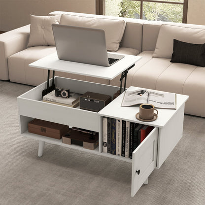 Lift Top Coffee Table with Storage Living Room Table with Hidden Compartment-White