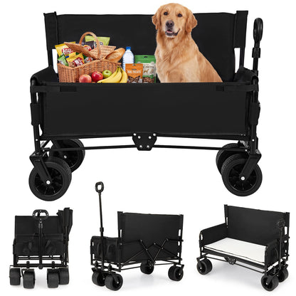 Collapsible Folding Beach Cart with Soft Cushions and Wheels-Black