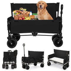 Collapsible Folding Beach Cart with Soft Cushions and Wheels-Black