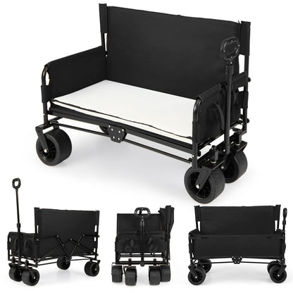 Collapsible Folding Beach Cart with Soft Cushions and Wheels-Black