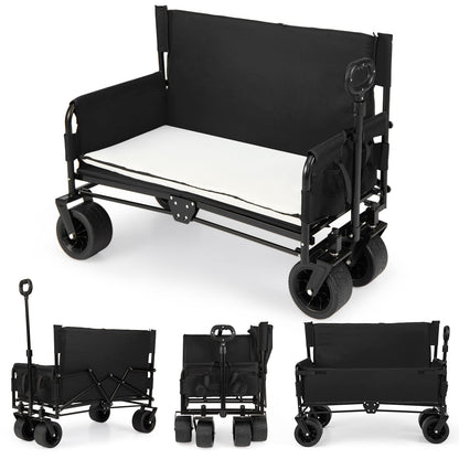 Collapsible Folding Beach Cart with Soft Cushions and Wheels-Black
