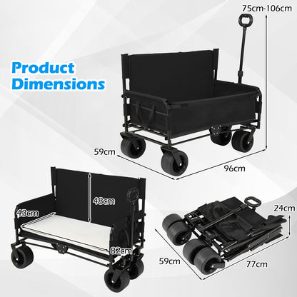 Collapsible Folding Beach Cart with Soft Cushions and Wheels-Black