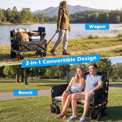 Collapsible Folding Beach Cart with Soft Cushions and Wheels-Black