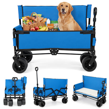 Collapsible Folding Beach Cart with Soft Cushions and Wheels-Blue