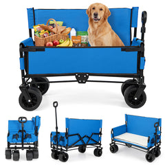 Collapsible Folding Beach Cart with Soft Cushions and Wheels-Blue