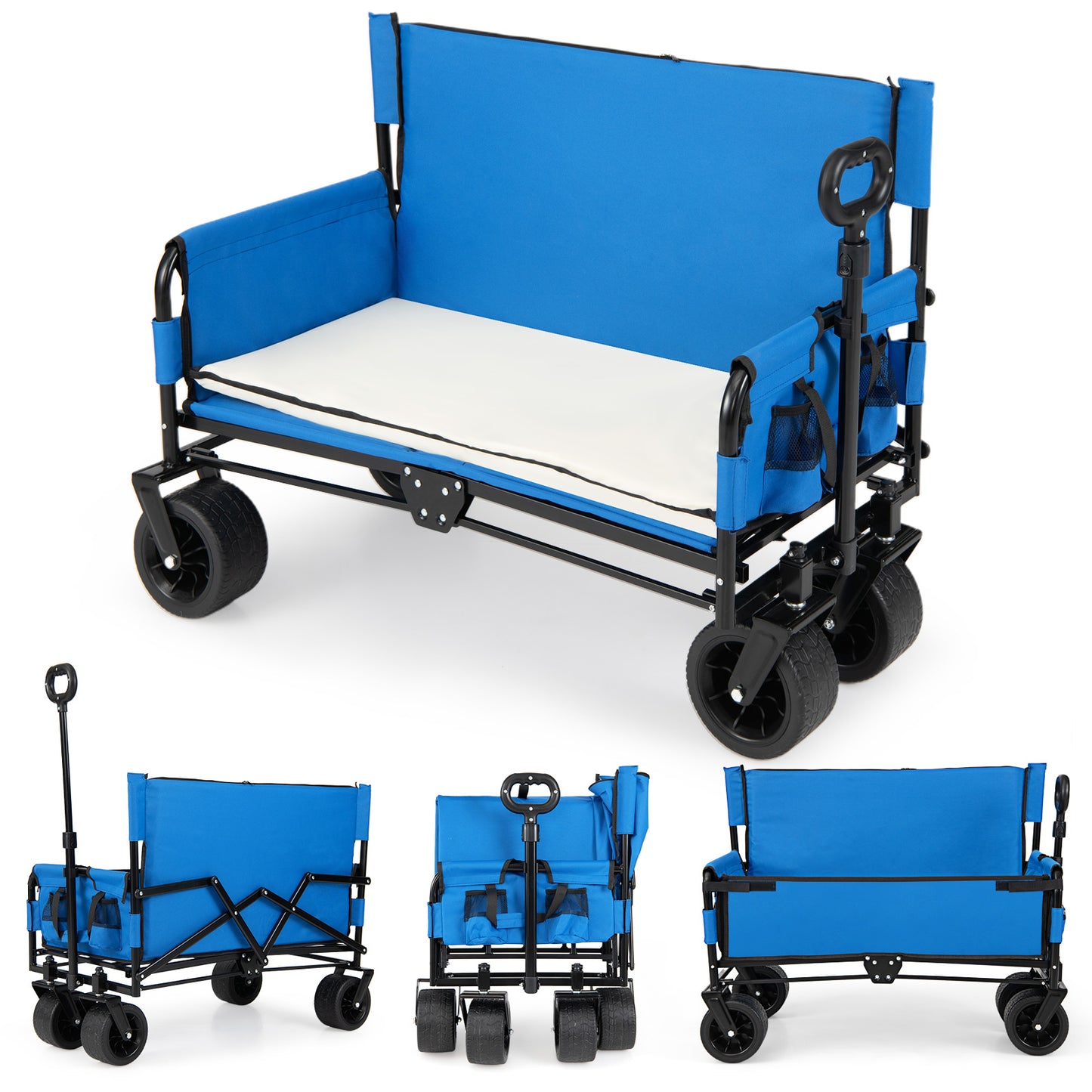 Collapsible Folding Beach Cart with Soft Cushions and Wheels-Blue