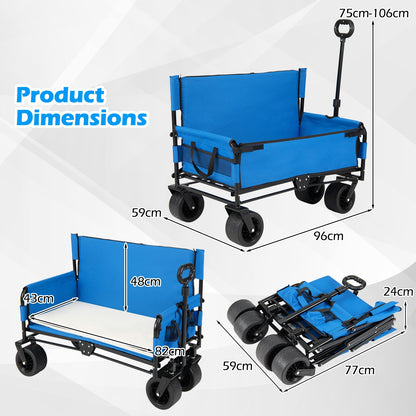 Collapsible Folding Beach Cart with Soft Cushions and Wheels-Blue