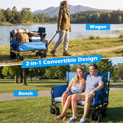 Collapsible Folding Beach Cart with Soft Cushions and Wheels-Blue