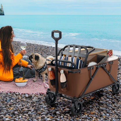 Collapsible Foldable Wagon Cart with Adjustable Handlebar-Coffee