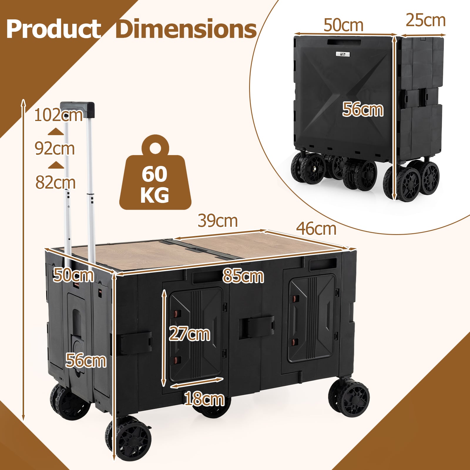 Collapsible Wagon Cart Foldable Utility Cart with Telescoping Handle-Black