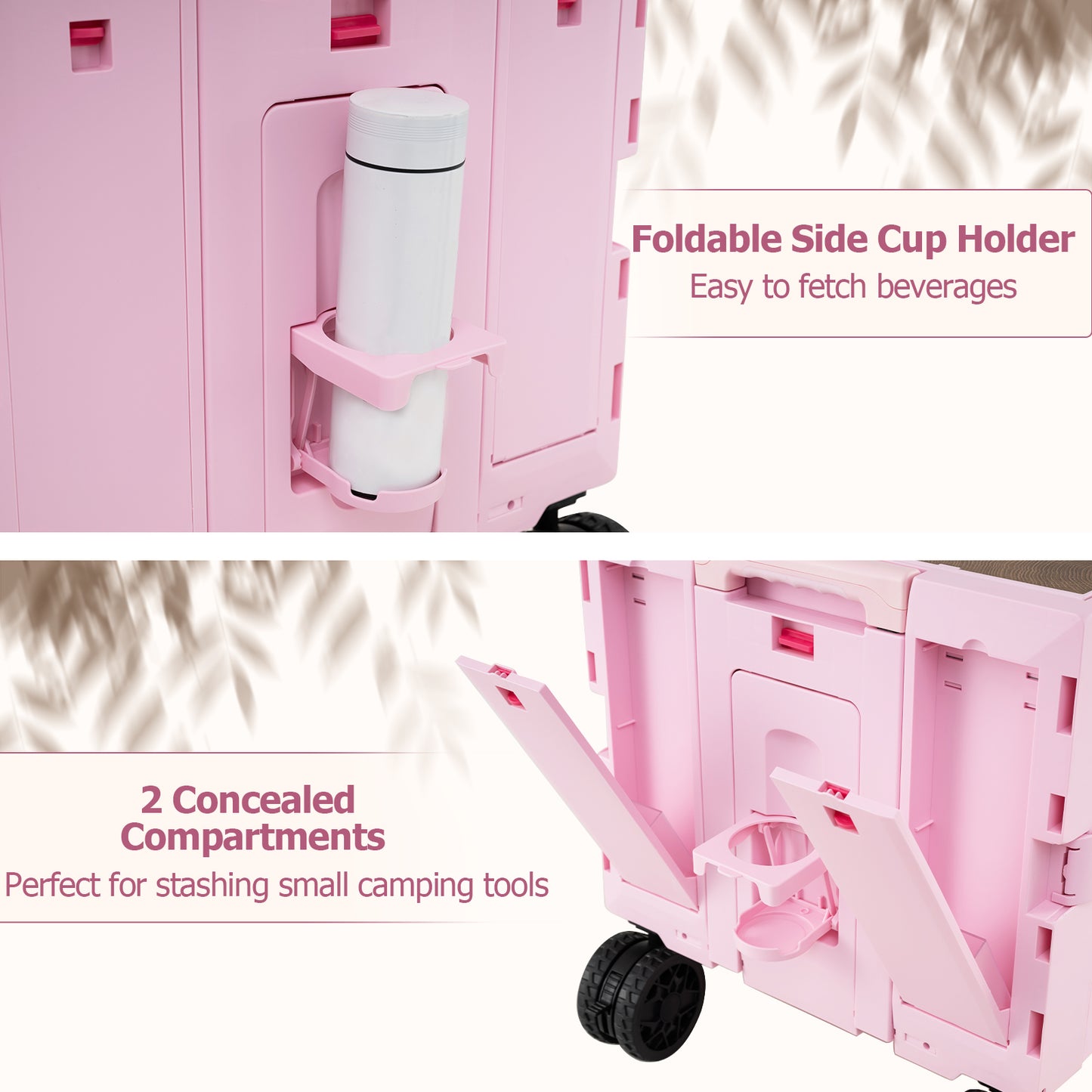Collapsible Wagon Cart Foldable Utility Cart with Telescoping Handle-Pink