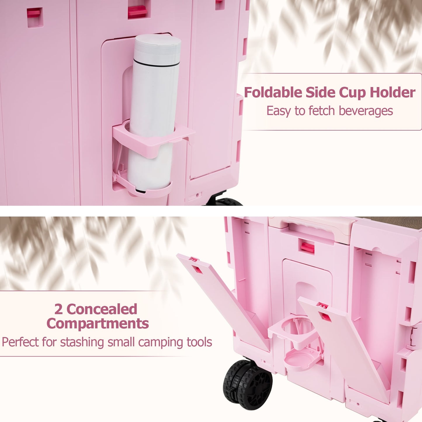 Collapsible Wagon Cart Foldable Utility Cart with Telescoping Handle-Pink