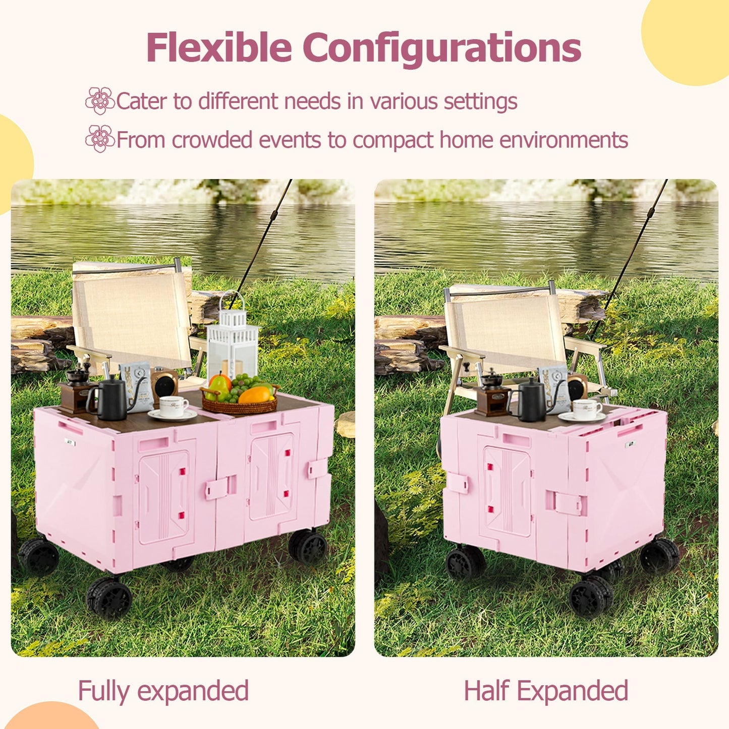 Collapsible Wagon Cart Foldable Utility Cart with Telescoping Handle-Pink