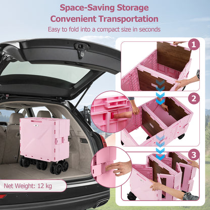 Collapsible Wagon Cart Foldable Utility Cart with Telescoping Handle-Pink