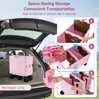 Collapsible Wagon Cart Foldable Utility Cart with Telescoping Handle-Pink