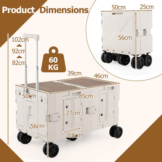 Collapsible Wagon Cart Foldable Utility Cart with Telescoping Handle-White