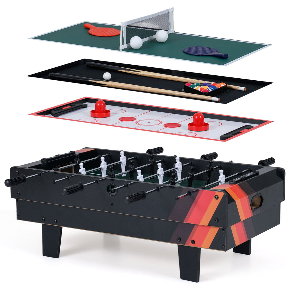 4 in 1 Combo Game Table Set Foosball Table with Billiards-Black