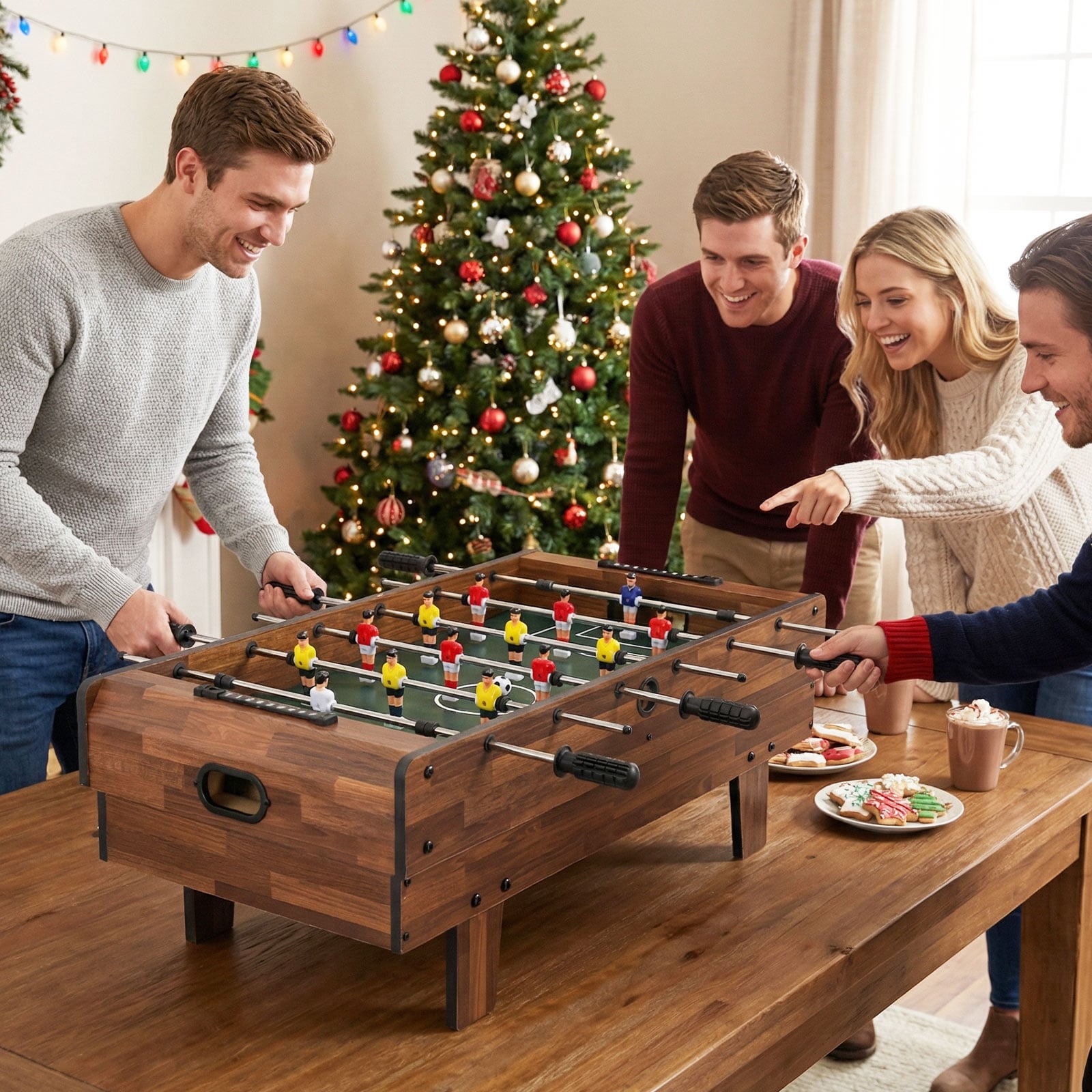 4 in 1 Combo Game Table Set Foosball Table with Billiards-Wood