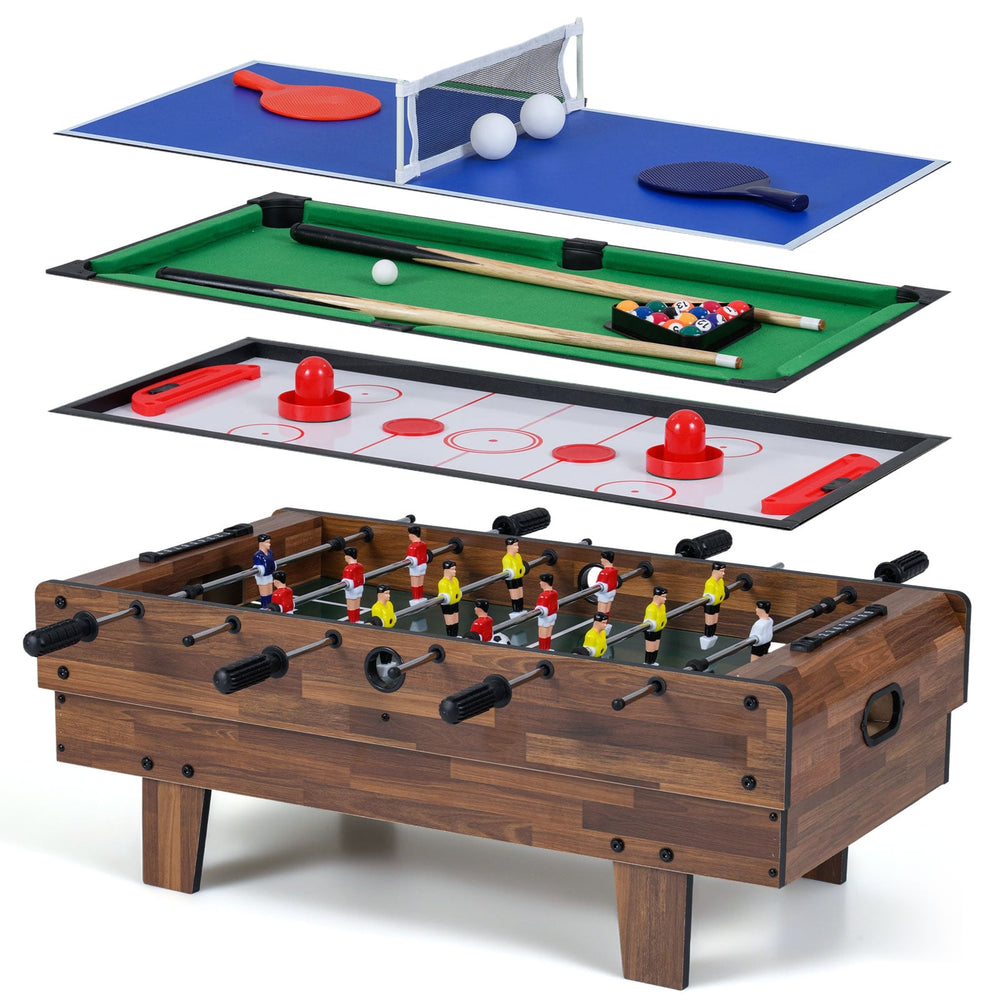 4 in 1 Combo Game Table Set Foosball Table with Billiards-Wood