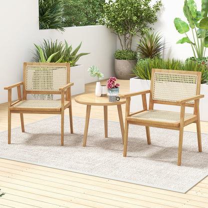 Comfortable Wood Dining Chair with Curved Backrest for Backyard Porch Balcony Set of 2