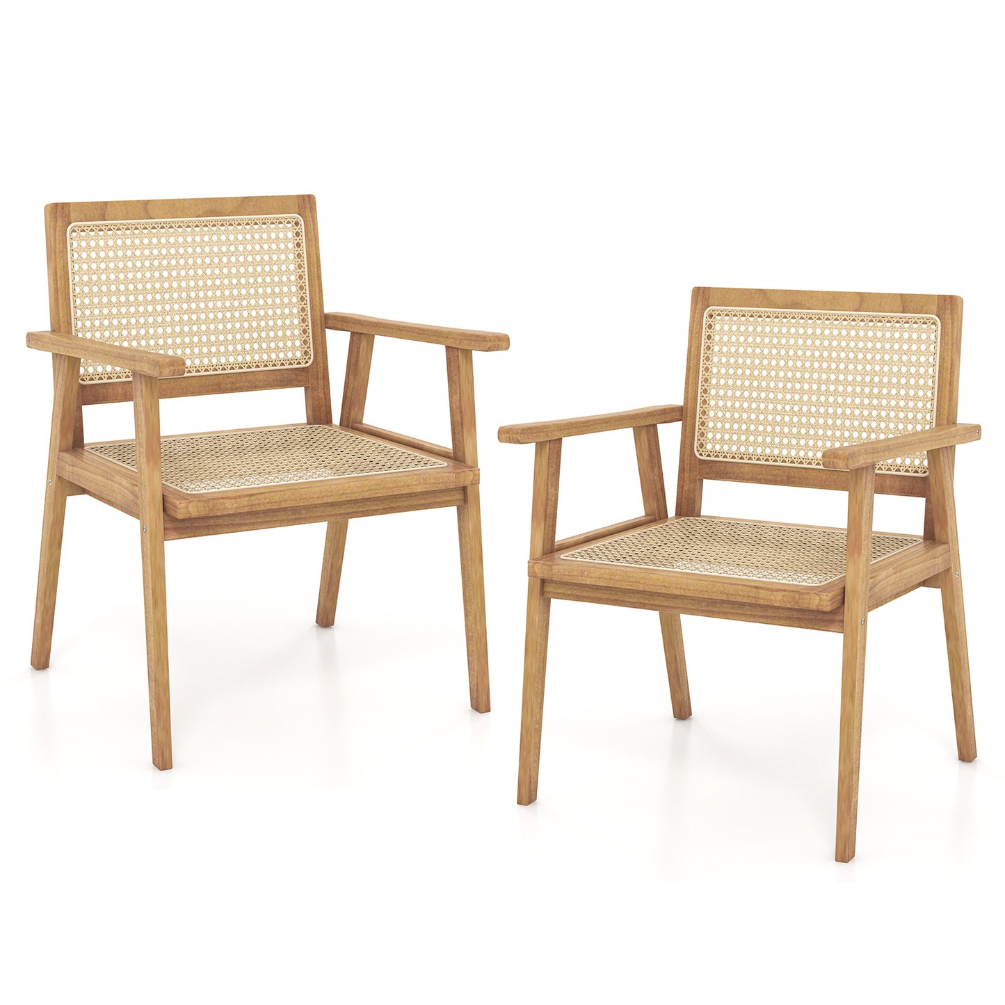 Comfortable Wood Dining Chair with Curved Backrest for Backyard Porch Balcony Set of 2