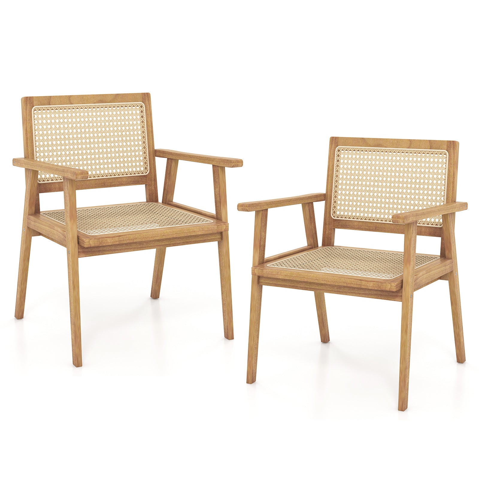 Comfortable Wood Dining Chair with Curved Backrest for Backyard Porch Balcony Set of 2