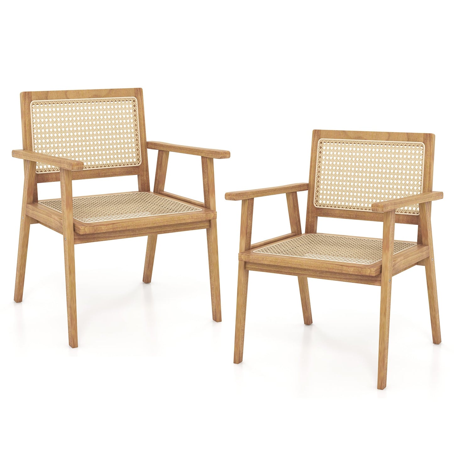 Comfortable Wood Dining Chair with Curved Backrest for Backyard Porch Balcony Set of 2