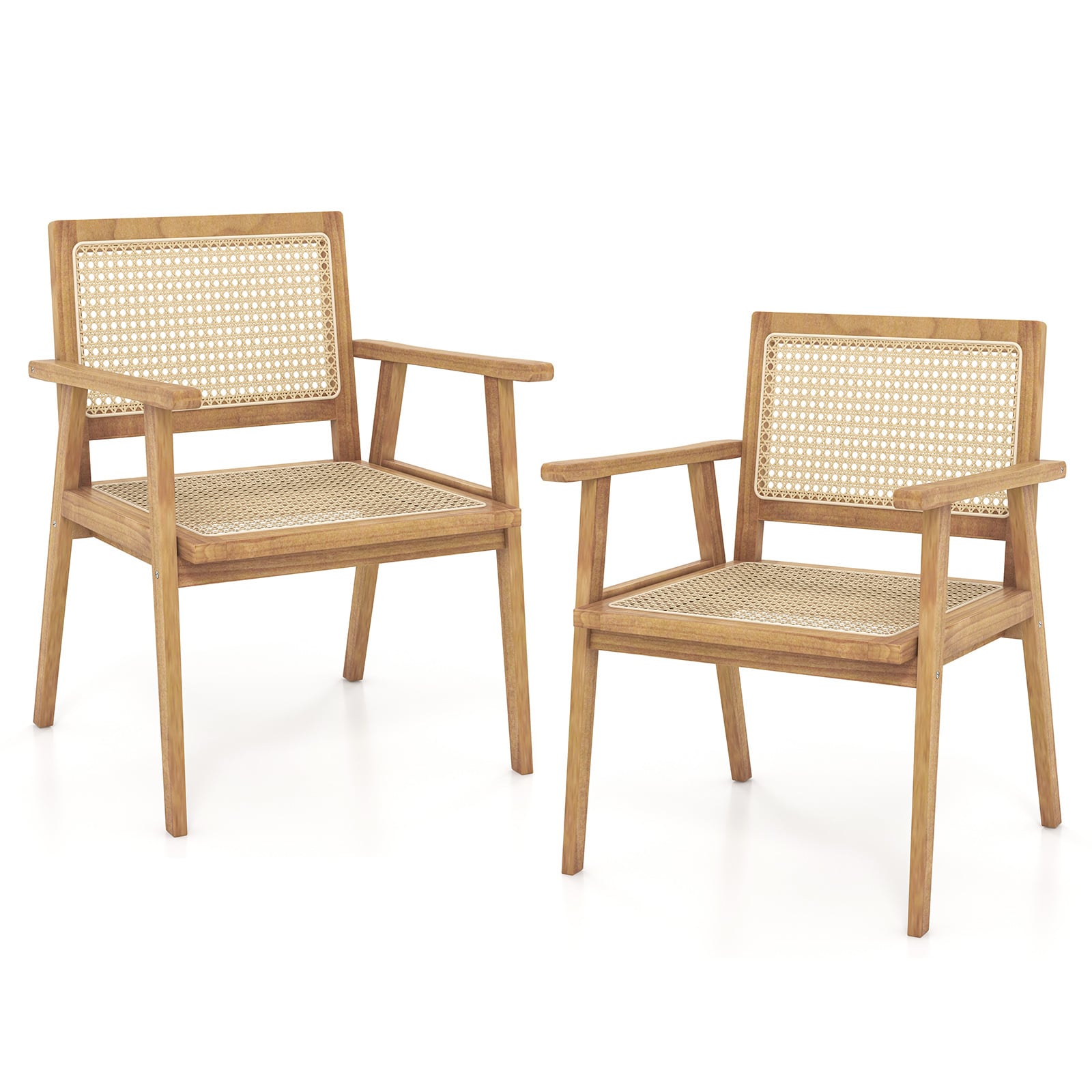 Comfortable Wood Dining Chair with Curved Backrest for Backyard Porch Balcony Set of 2