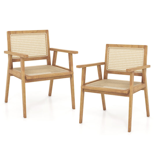 Comfortable Wood Dining Chair with Curved Backrest for Backyard Porch Balcony Set of 2