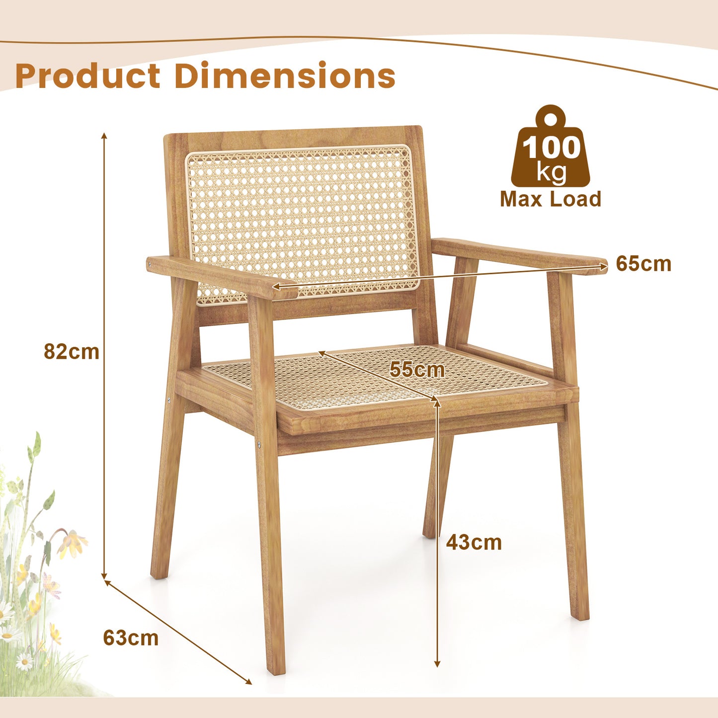 Comfortable Wood Dining Chair with Curved Backrest for Backyard Porch Balcony Set of 2