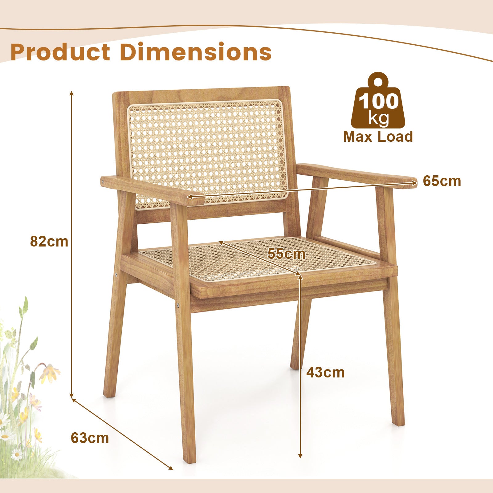 Comfortable Wood Dining Chair with Curved Backrest for Backyard Porch Balcony Set of 2