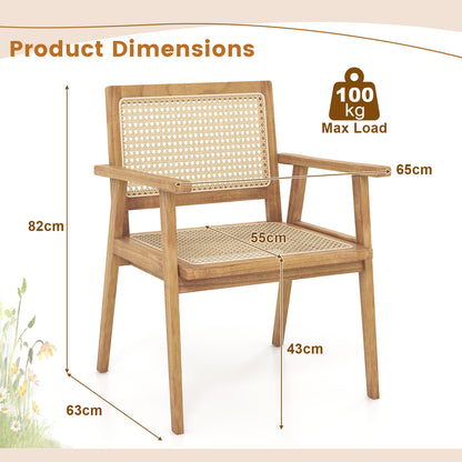 Comfortable Wood Dining Chair with Curved Backrest for Backyard Porch Balcony Set of 2
