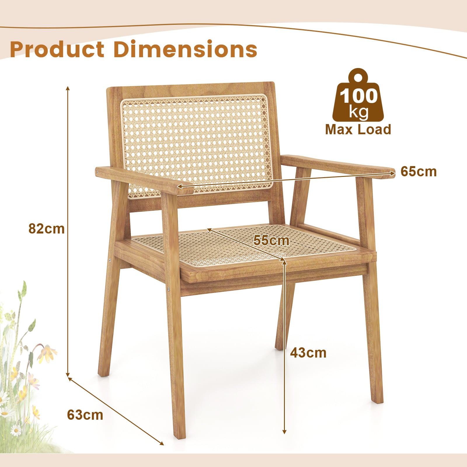 Comfortable Wood Dining Chair with Curved Backrest for Backyard Porch Balcony Set of 2