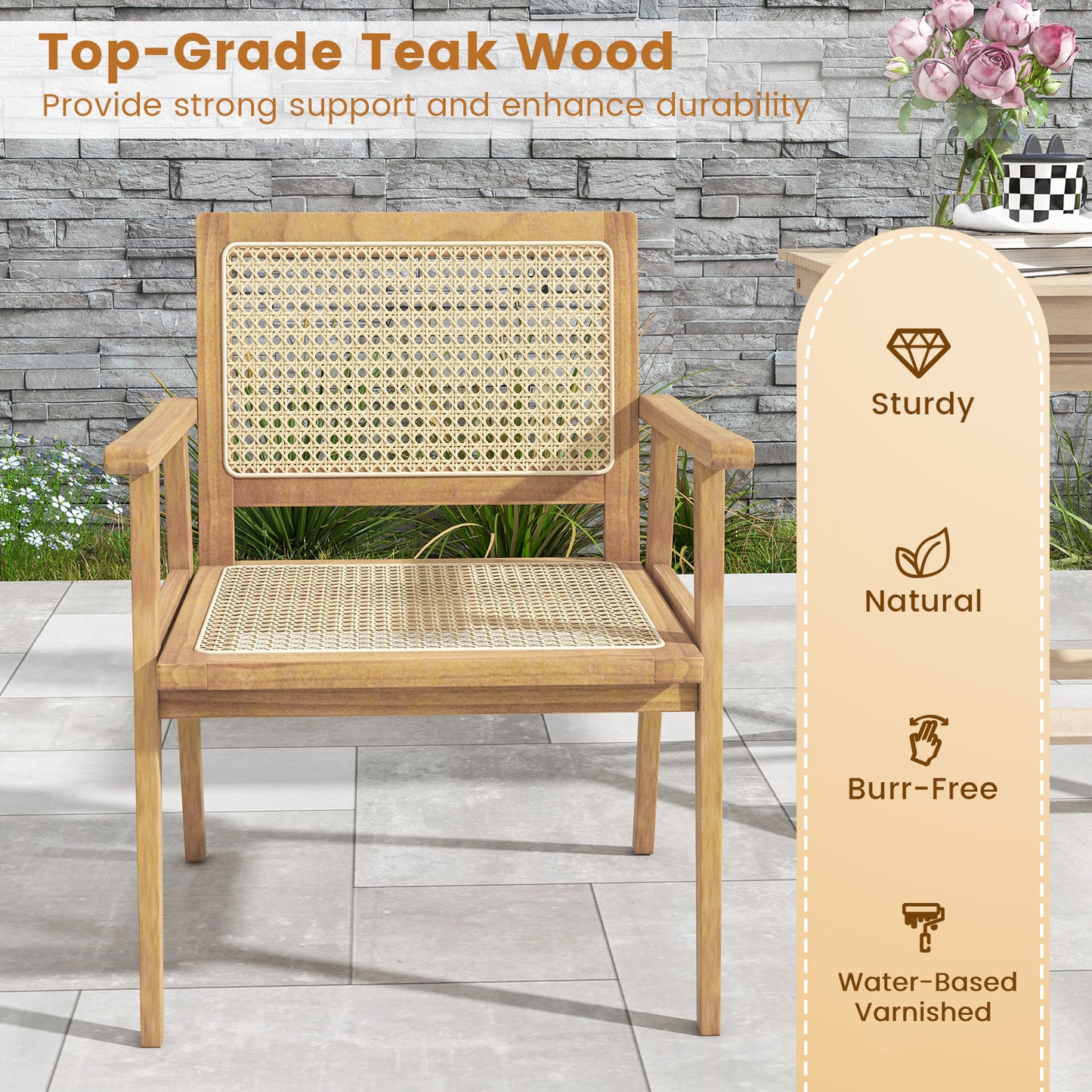 Comfortable Wood Dining Chair with Curved Backrest for Backyard Porch Balcony Set of 2