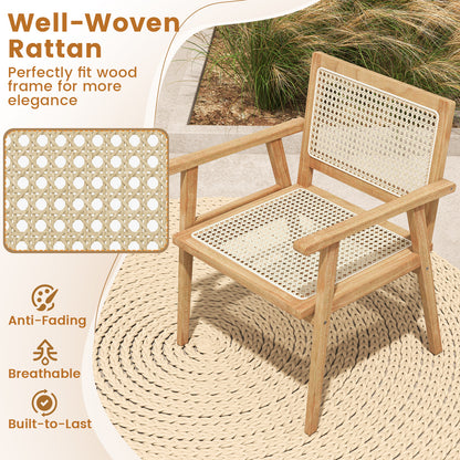 Comfortable Wood Dining Chair with Curved Backrest for Backyard Porch Balcony Set of 2