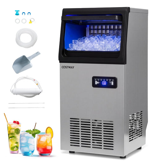 Commercial Ice Maker 50kg/24H with 11kg Storage and Filter Self-Cleaning