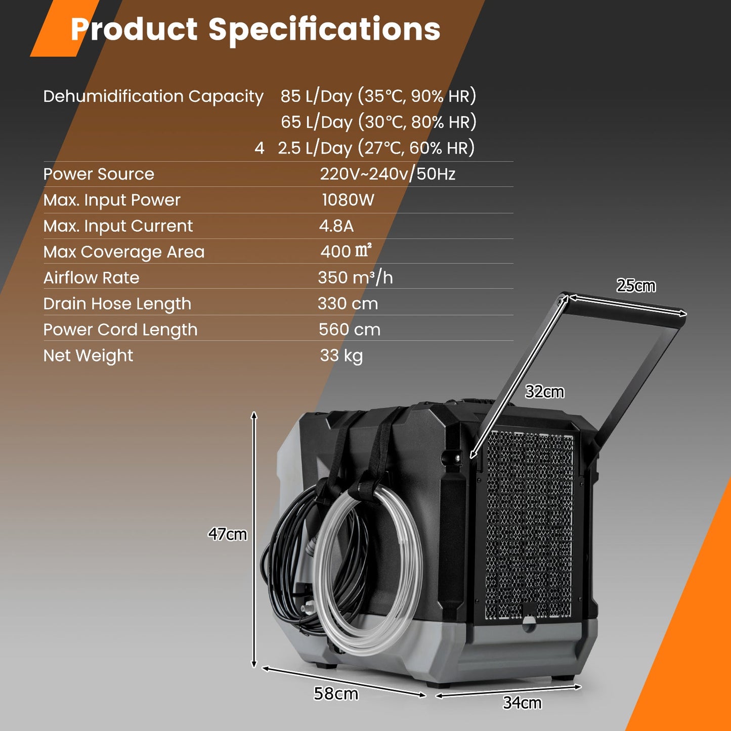 85 L/Day Commercial Dehumidifier with Auto Defrost-Black