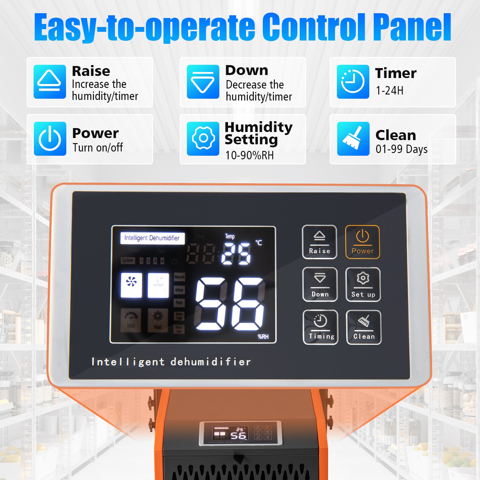 73 L/Day Commercial Dehumidifier with Drain Hose and Timer-Orange