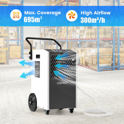 73 L/Day Commercial Dehumidifier with Drain Hose and Timer-White