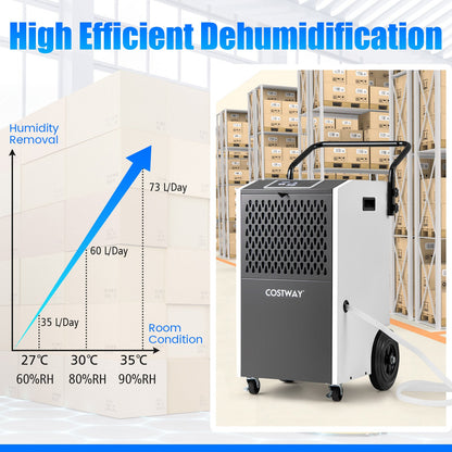 73 L/Day Commercial Dehumidifier with Drain Hose and Timer-White