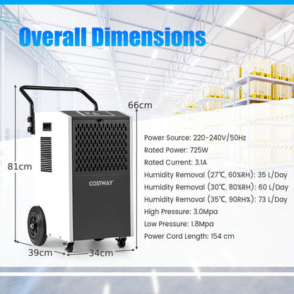 73 L/Day Commercial Dehumidifier with Drain Hose and Timer-White