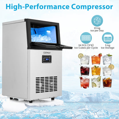 23 kg/24H Commercial Ice Maker with 5 kg Storage Capacity and Self-Cleaning-Silver