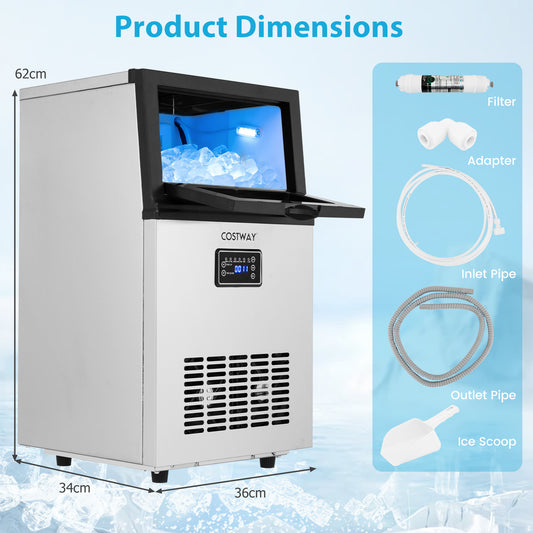 23 kg/24H Commercial Ice Maker with 5 kg Storage Capacity and Self-Cleaning-Silver