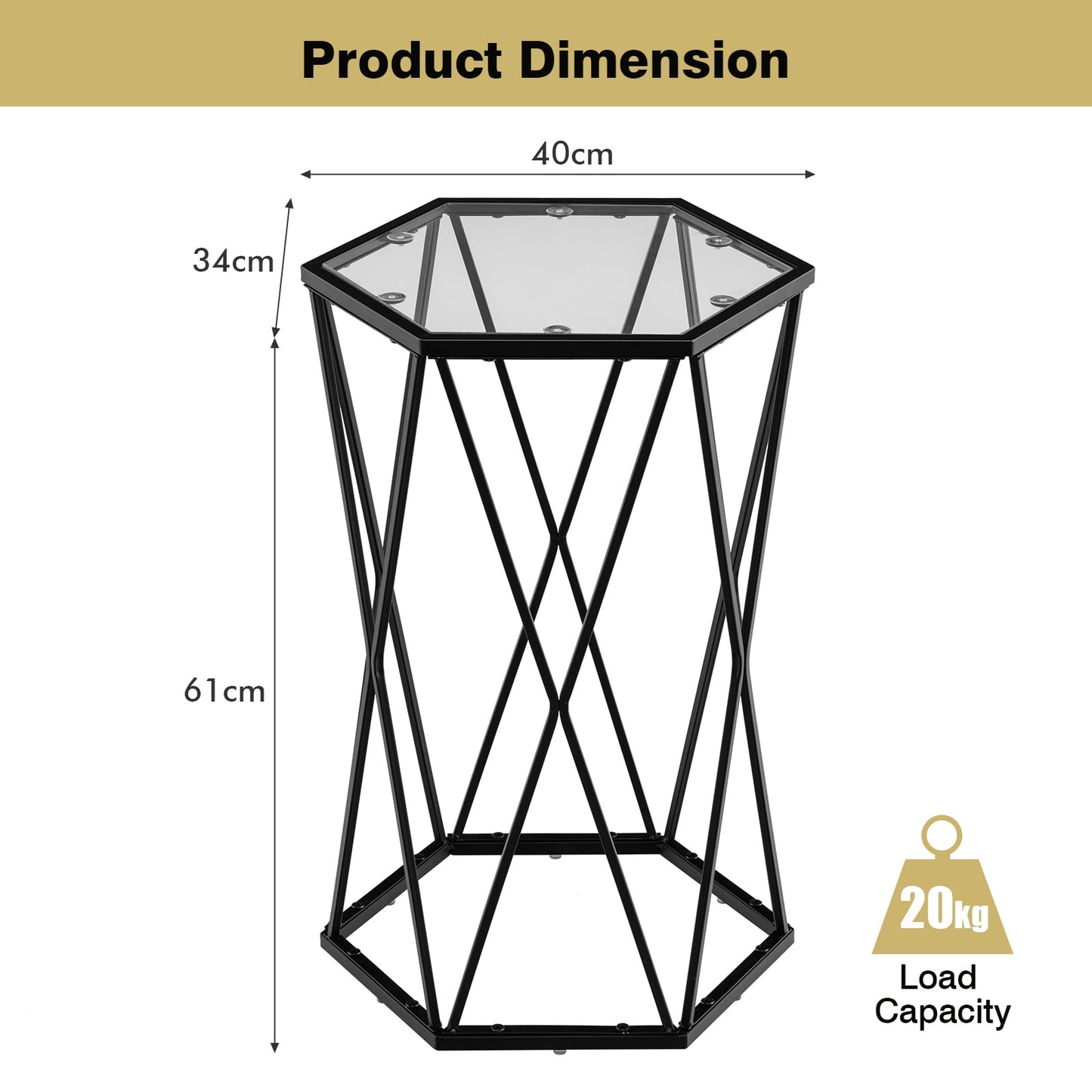 Compact Coffee Table with Tempered Glass Top and Metal Frame