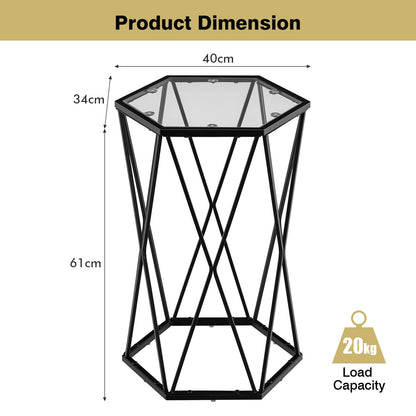 Compact Coffee Table with Tempered Glass Top and Metal Frame