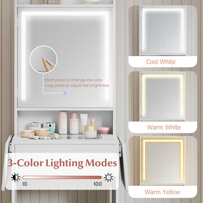 Compact Makeup Dressing Table with Visible Glass Top and Power Outlets-White
