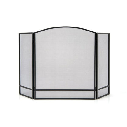 Complete Fireplace Companion Set: Folding 3-Panel Fire Screen & Deer Pattern Firewood Rack