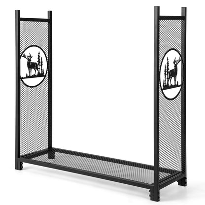 Complete Fireplace Companion Set: Folding 3-Panel Fire Screen & Deer Pattern Firewood Rack